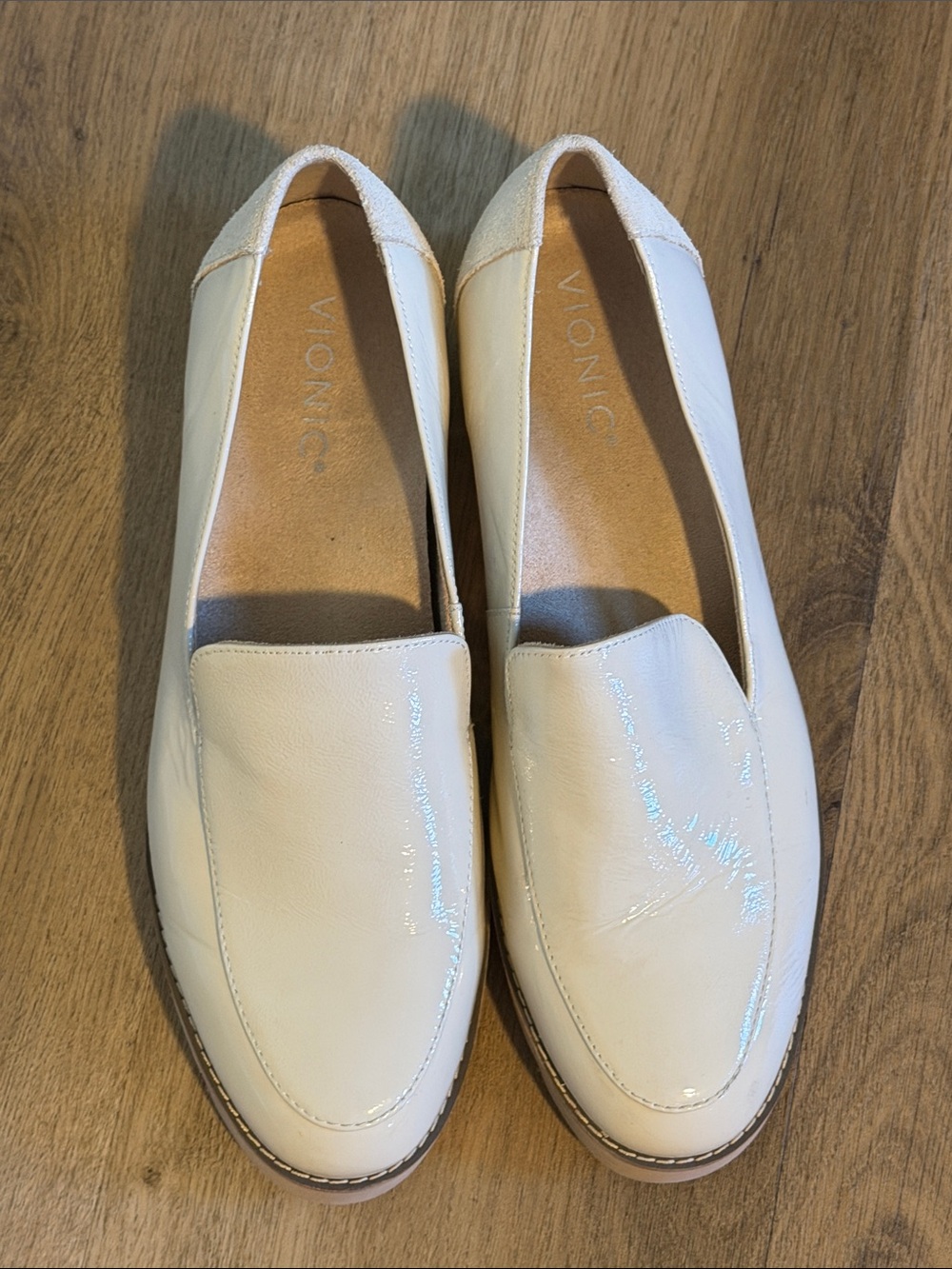 Vionic Cream Patent Leather Slip-On Loafers